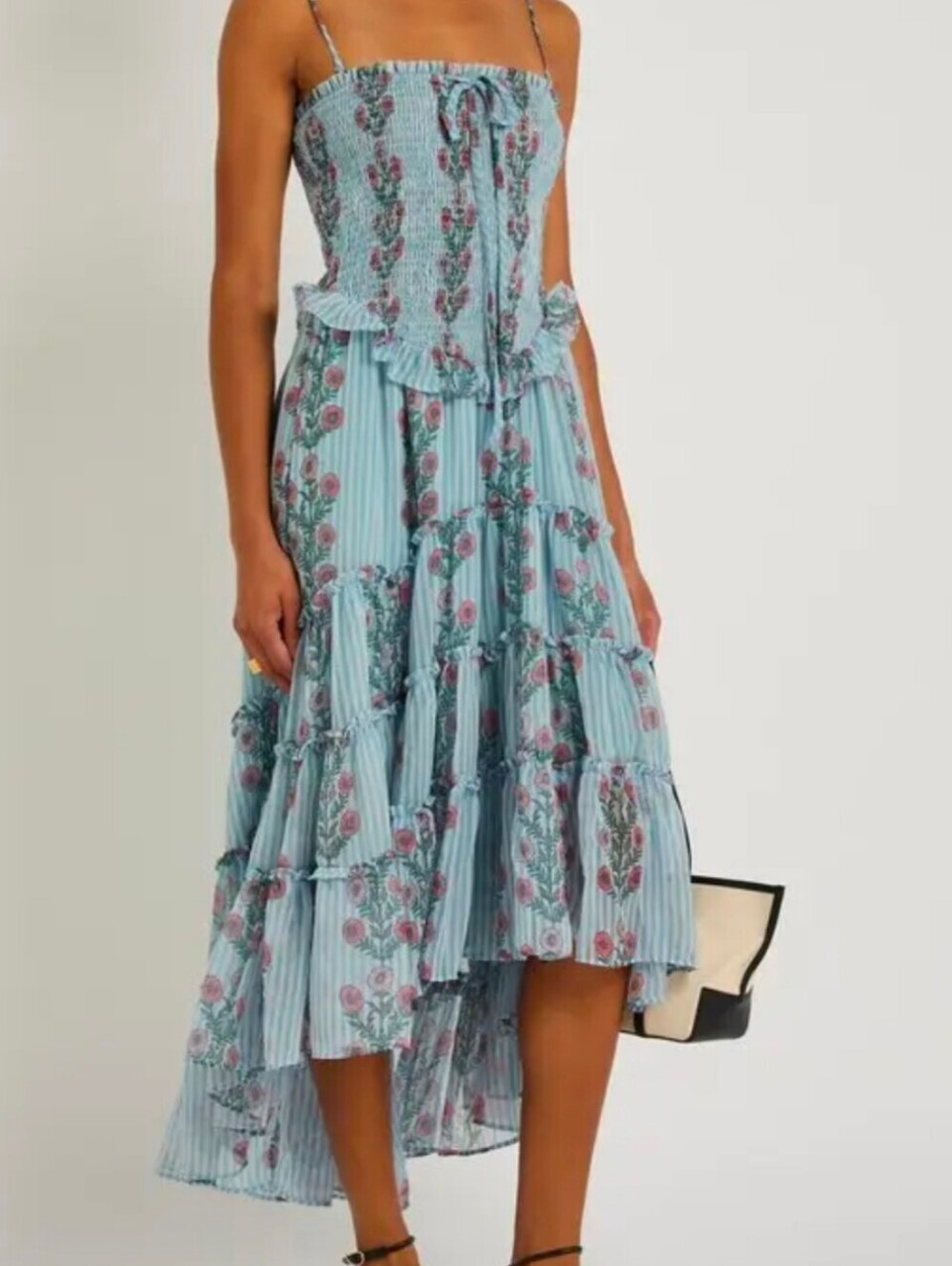 Free People Blue Floral Strapless Midi Dress